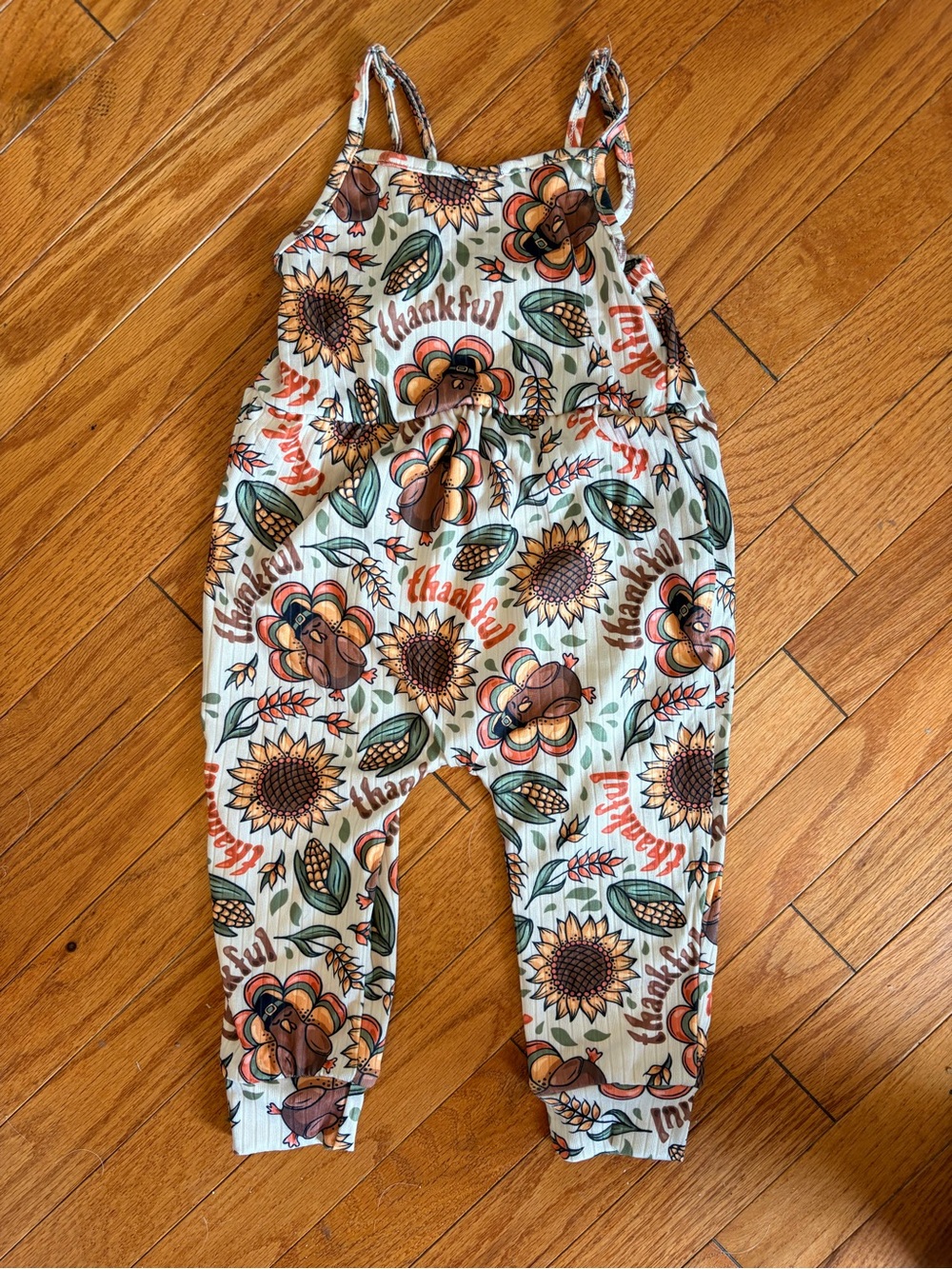 Kids Floral & Turkey Print Romper - Cream/Autumn Colors